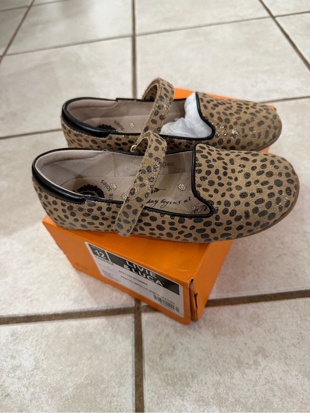 Livie & Luca Leopard Print Mary Janes in Tan and Black